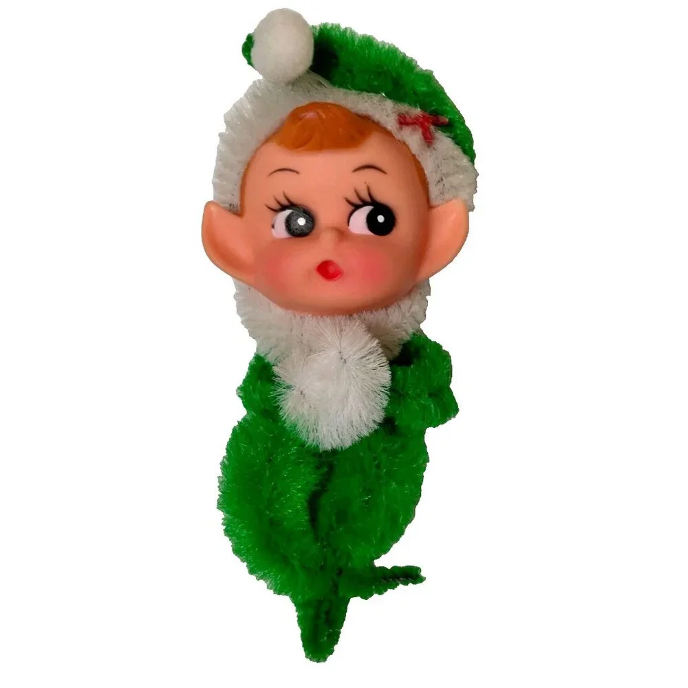 Vintage Handmade Pixie Elf Fridge Magnet Rubber Face Green Decor Kitschy - Picture 1 of 14